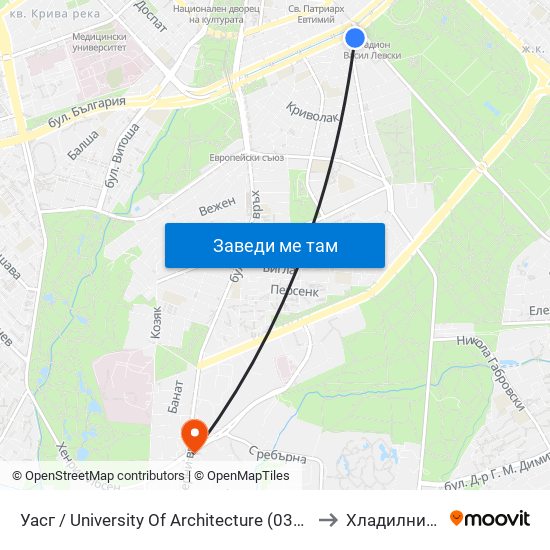 Уасг / University Of Architecture (0387) to Хладилника map