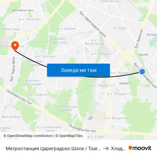 Ⓜ️ Метростанция Цариградско Шосе / Tsarigradsko Shosse Metro Station (1016) to Хладилника map