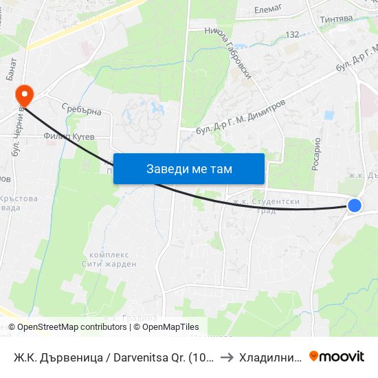 Ж.К. Дървеница / Darvenitsa Qr. (1015) to Хладилника map