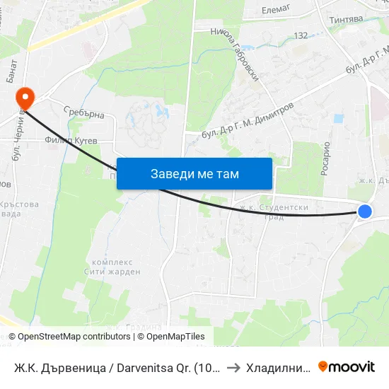 Ж.К. Дървеница / Darvenitsa Qr. (1015) to Хладилника map