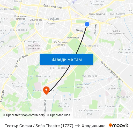 Театър София / Sofia Theatre (1727) to Хладилника map