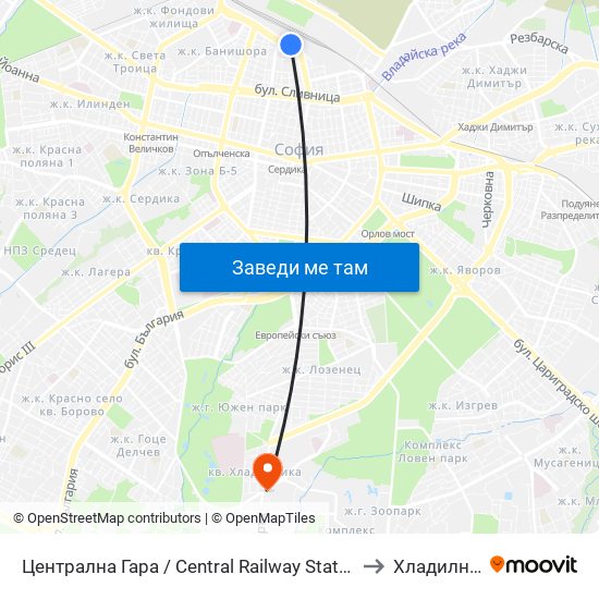 Централна Гара / Central Railway Station (1327) to Хладилника map