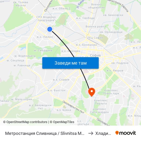 Метростанция Сливница / Slivnitsa Metro Station (1063) to Хладилника map