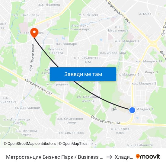 Метростанция Бизнес Парк / Business Park Metro Station (2490) to Хладилника map