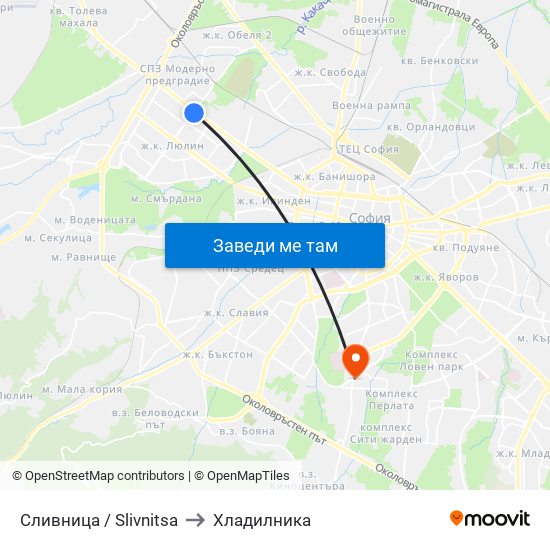 Сливница / Slivnitsa to Хладилника map