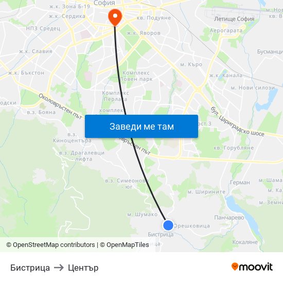 Бистрица to Център map
