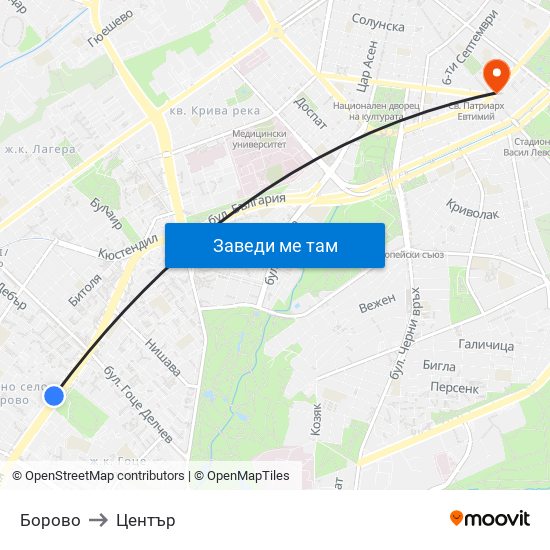 Борово to Център map