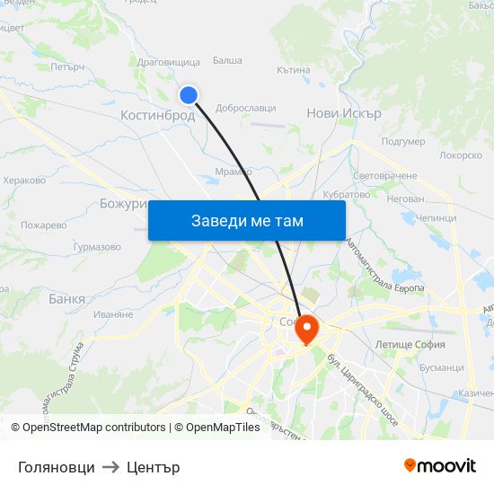 Голяновци to Център map