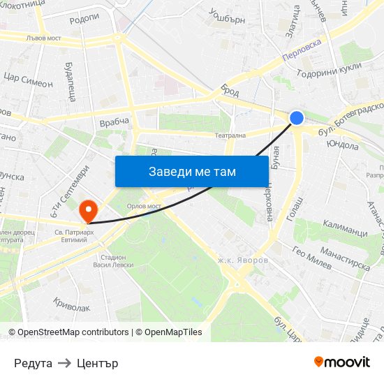 Редута to Център map