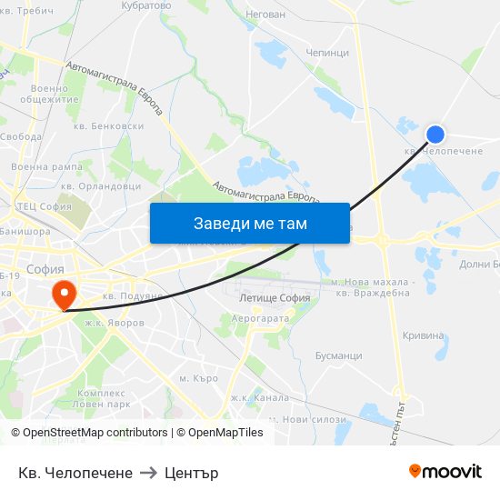 Кв. Челопечене to Център map