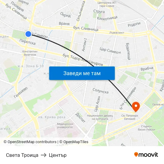 Света Троица to Център map
