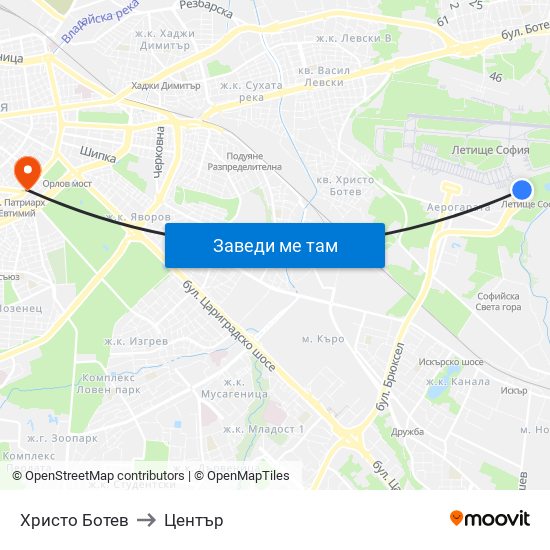 Христо Ботев to Център map