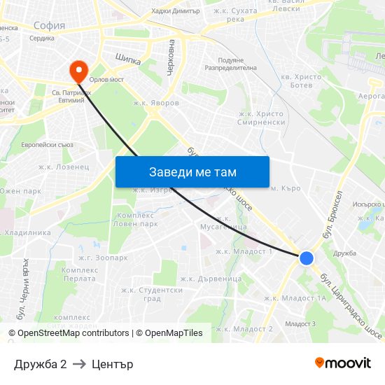 Дружба 2 to Център map