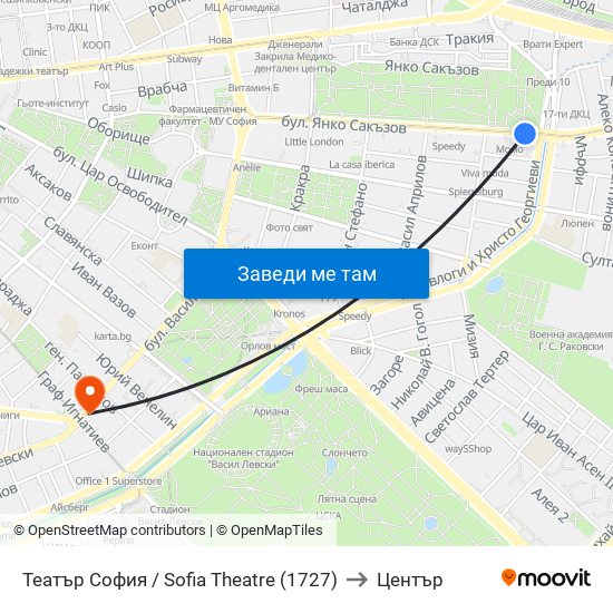 Театър София / Sofia Theatre (1727) to Център map