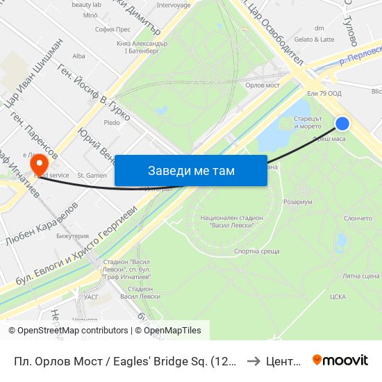 Пл. Орлов Мост / Eagles' Bridge Sq. (1287) to Център map