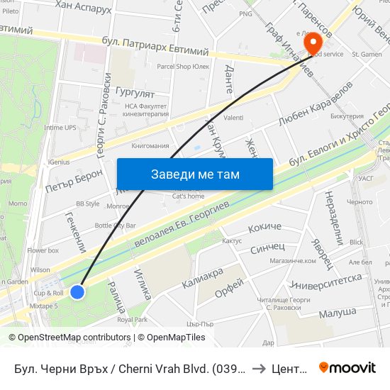 Бул. Черни Връх / Cherni Vrah Blvd. (0398) to Център map