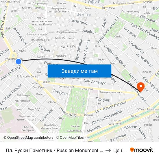 Пл. Руски Паметник / Russian Monument Sq. (1296) to Център map