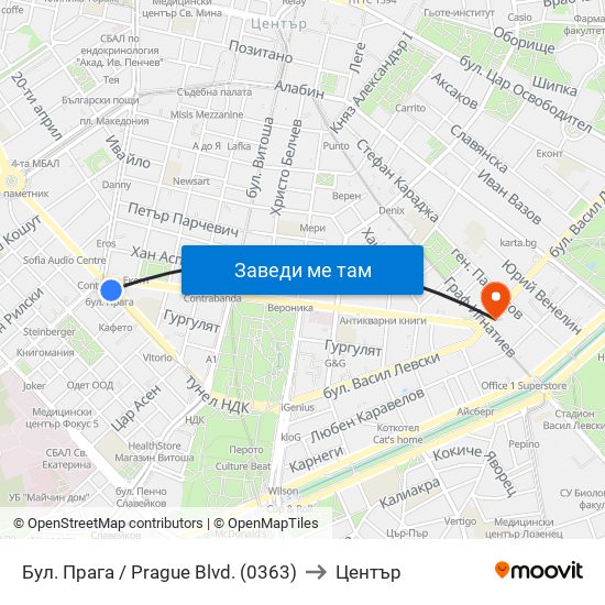 Бул. Прага / Prague Blvd. (0363) to Център map