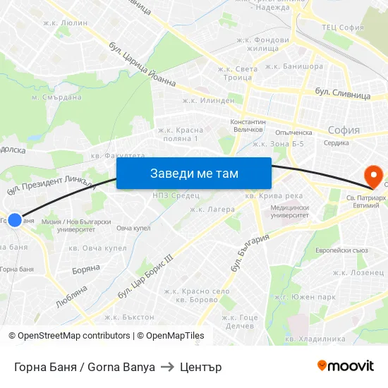 Горна Баня / Gorna Banya to Център map