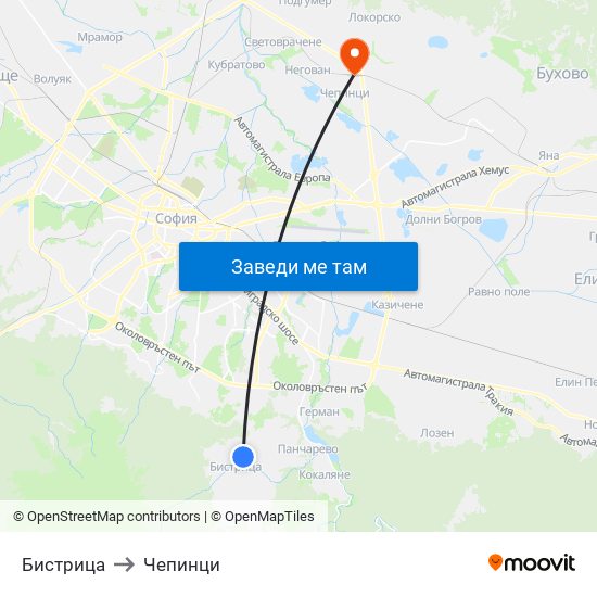 Бистрица to Чепинци map