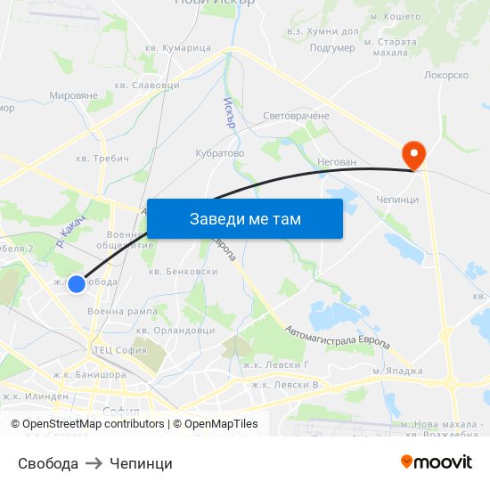 Свобода to Чепинци map