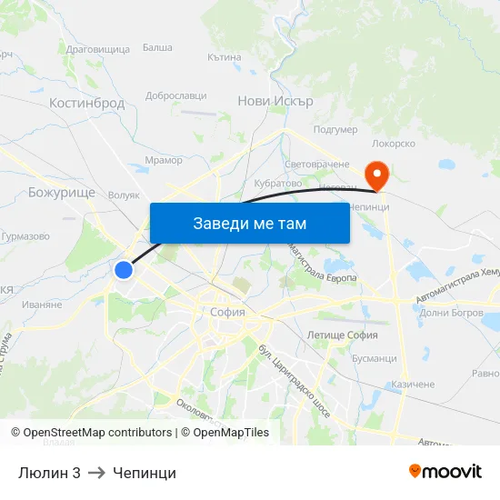 Люлин 3 to Чепинци map