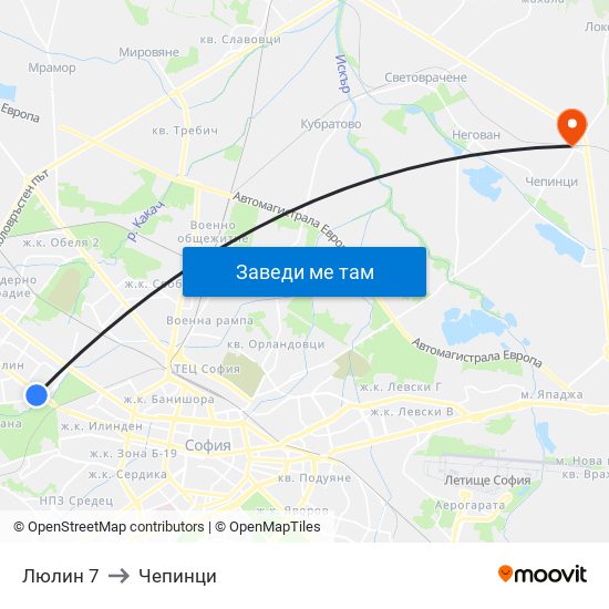 Люлин 7 to Чепинци map