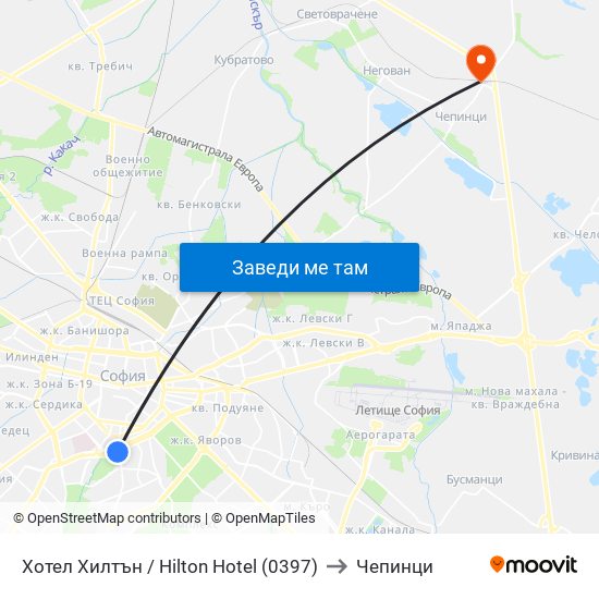 Хотел Хилтън / Hilton Hotel (0397) to Чепинци map