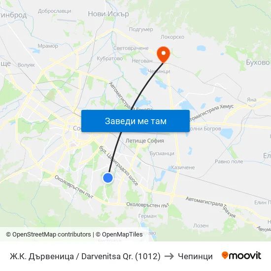 Ж.К. Дървеница / Darvenitsa Qr. (1012) to Чепинци map