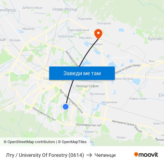 Лту / University Of Forestry (0614) to Чепинци map