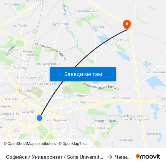 Софийски Университет / Sofia University (1697) to Чепинци map
