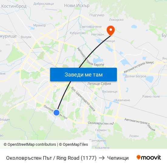 Околовръстен Път / Ring Road (1177) to Чепинци map