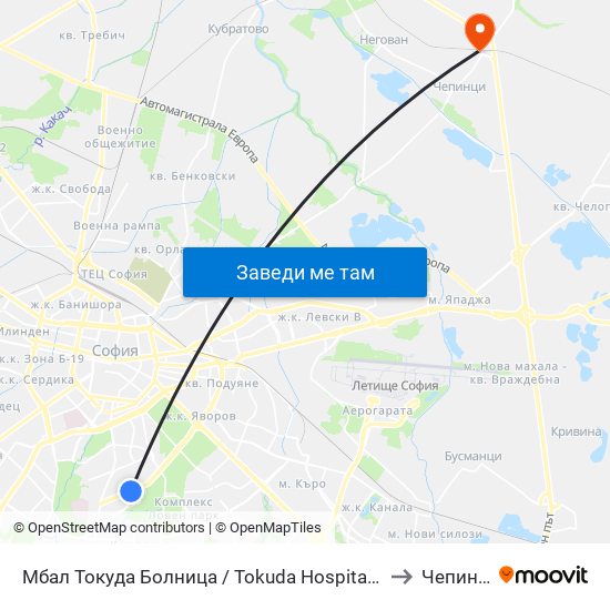 Мбал Токуда Болница / Tokuda Hospital (0206) to Чепинци map