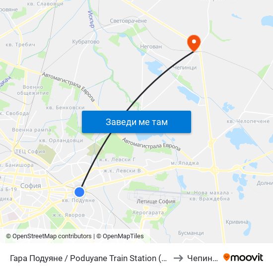 Гара Подуяне / Poduyane Train Station (0466) to Чепинци map