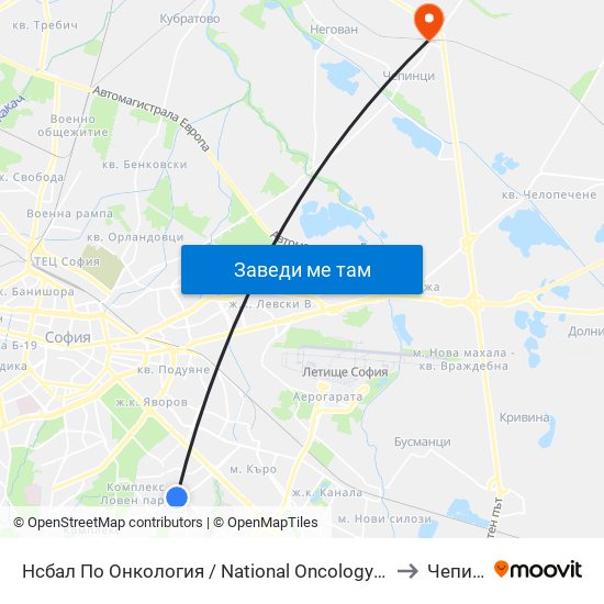 Нсбал По Онкология / National Oncology Hospital (2542) to Чепинци map