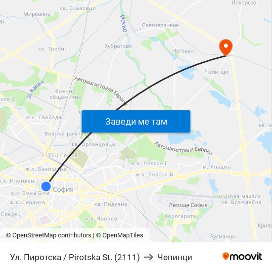 Ул. Пиротска / Pirotska St. (2111) to Чепинци map