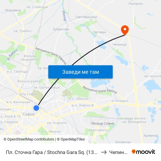 Пл. Сточна Гара / Stochna Gara Sq. (1311) to Чепинци map
