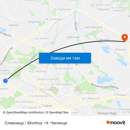 Сливница / Slivnitsa to Чепинци map