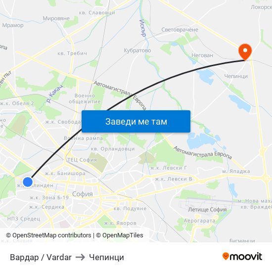 Вардар / Vardar to Чепинци map