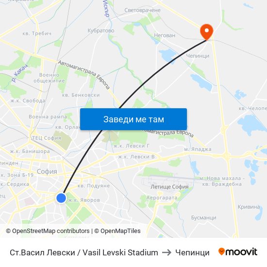 Ст.Васил Левски / Vasil Levski Stadium to Чепинци map