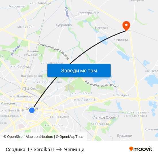 Сердика II / Serdika II to Чепинци map