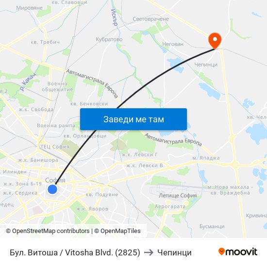 Бул. Витоша / Vitosha Blvd. (2825) to Чепинци map