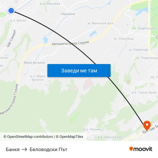 Банкя to Беловодски Път map