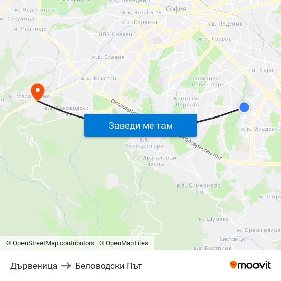 Дървеница to Беловодски Път map