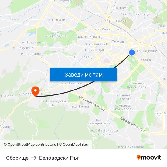 Оборище to Беловодски Път map