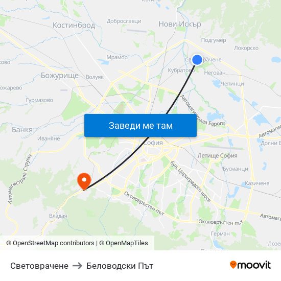 Световрачене to Беловодски Път map