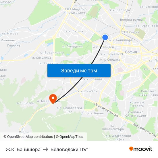 Ж.К. Банишора to Беловодски Път map