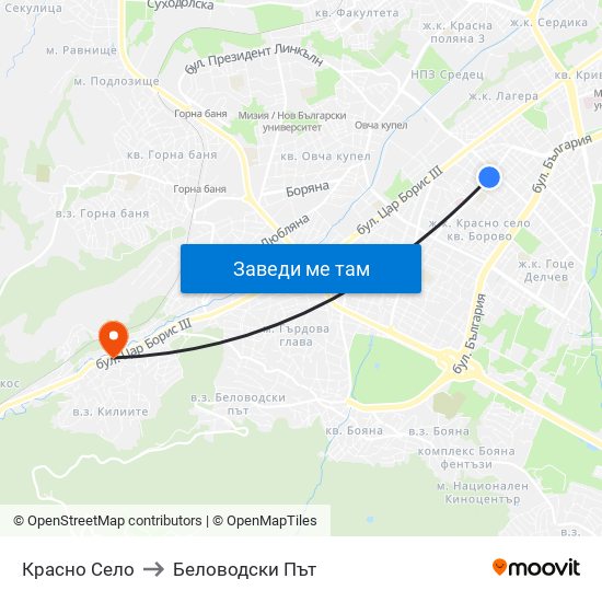 Красно Село to Беловодски Път map