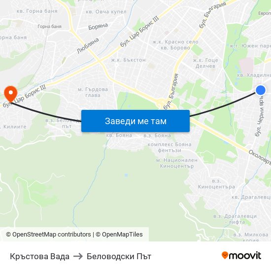 Кръстова Вада to Беловодски Път map