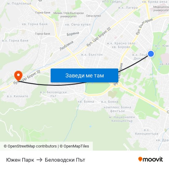 Южен Парк to Беловодски Път map